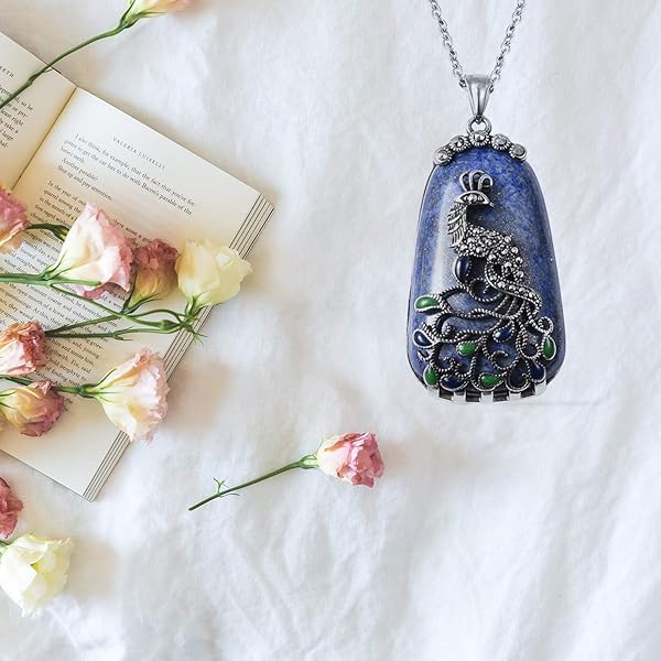 Lapis Lazuli Marcasite Enamel Peacock Pendant Necklace for Women Stainless Steel 20 Inch Delicate Jewelry Birthday Gifts - Image 7