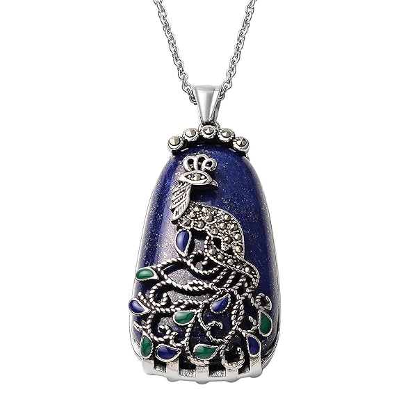 Lapis Lazuli Marcasite Enamel Peacock Pendant Necklace for Women Stainless Steel 20 Inch Delicate Jewelry Birthday Gifts