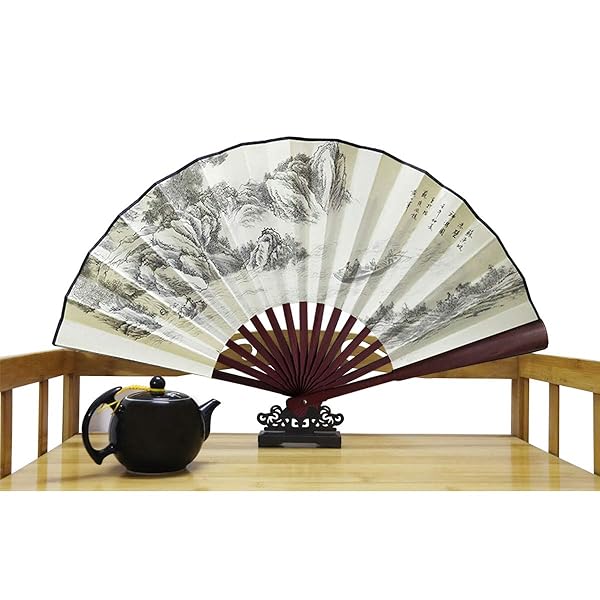 Large Folding Fan with Chinese Traditional Painting Bamboo Fabric Hand Fans for Performance Decorations and Gifts 13inch Mountain Water - Image 6