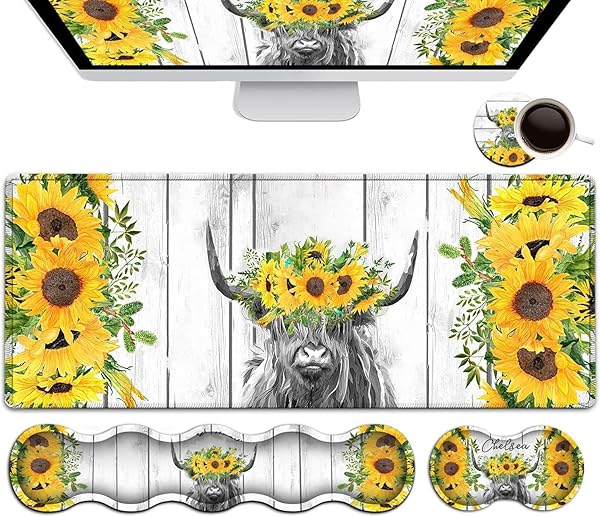 Large White Mouse Pad, Gaming Mouse Pad Memory Foam Keyboard Wrist Rest, Extended Office Desk Mat, Office Desk Pad with Stitched Edges, Laptop Desk