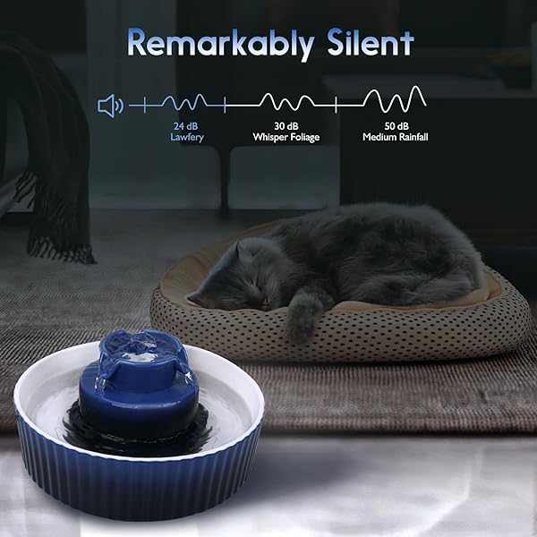 Lawfery Ceramic Cat Water Fountain 2.1L with 3 Carbon Filters and 2 Water Pumps Dark Blue Pet Fountain for Cats and Dogs - Image 4