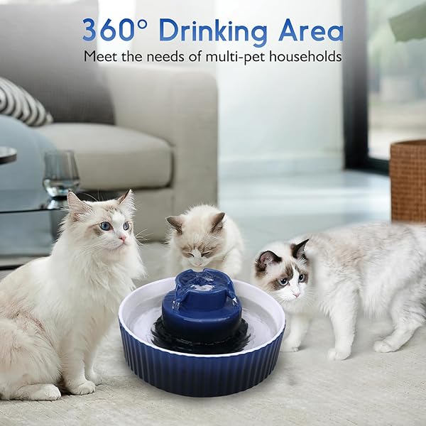 Lawfery Ceramic Cat Water Fountain 2.1L with 3 Carbon Filters and 2 Water Pumps Dark Blue Pet Fountain for Cats and Dogs - Image 7