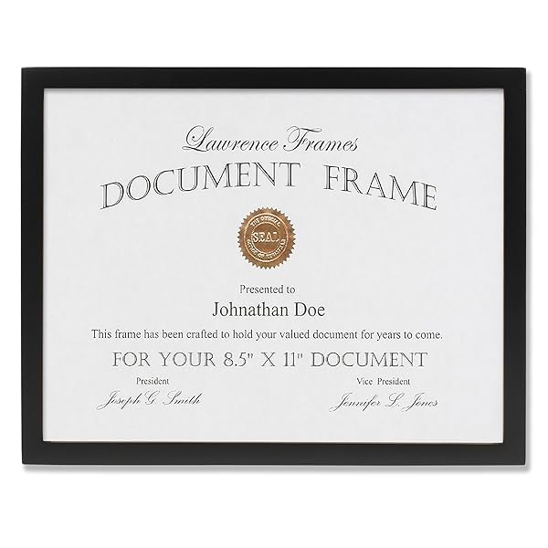 Lawrence Frames Black Wood Certificate Picture Frame - 8.5x11 Gallery Collection