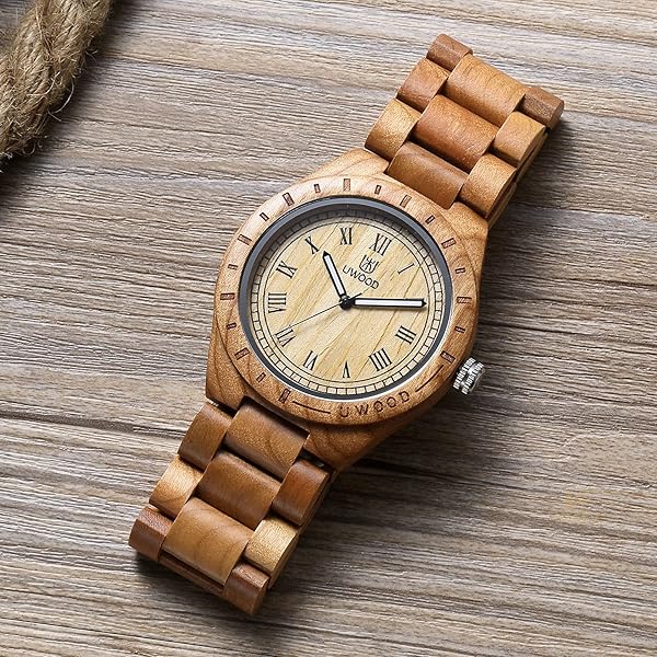 LeeEv Men's Lightweight Uwood Series: Handmade Sandalwood Analog Quartz Watch with Vintage Roman Numerals - Image 7
