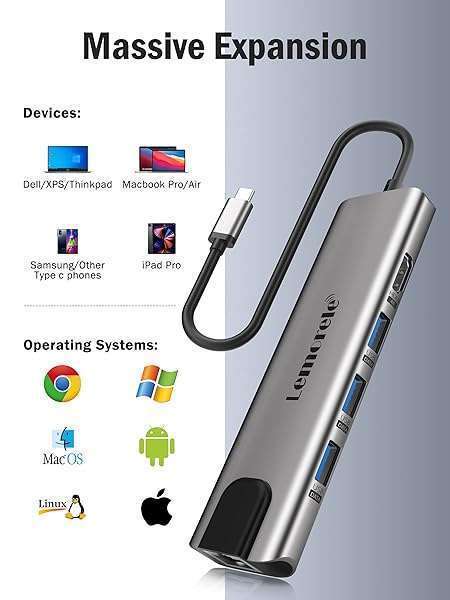 Buy Lemorele 9-in-1 USB C Hub Adapter: 4K HDMI, Gigabit Ethernet, 100W PD for MacBook, Lenovo, HP & Dell - Fast Data Transfer - Image 7