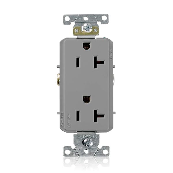 Leviton Leviton 16352-GY 20A Decora Plus Duplex Receptacle - Commercial Grade Self-Grounding Gray Outlet