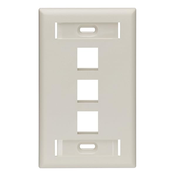 Leviton 42080-3TS QuickPort Wallplate: Light Almond, 3-Port, Single Gang with ID Window