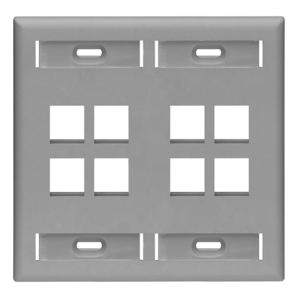 Leviton 42080-8GP 8 Port Dual Gang QuickPort Wallplate with ID Windows Grey for Easy Cable Management