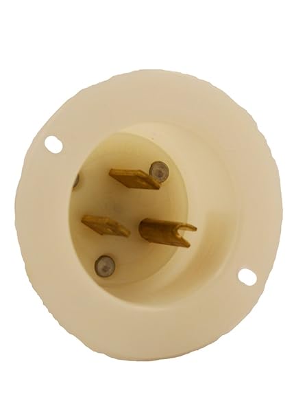 Leviton 5278-C 15 Amp Flanged Inlet Receptacle - Industrial Grade, Grounding, White/Beige