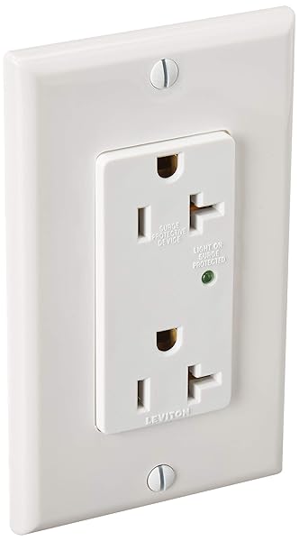 Leviton 5380-W 20 Amp Decora Plus Duplex Receptacle - Industrial Grade Surge Protection with Indicator Light - Image 2