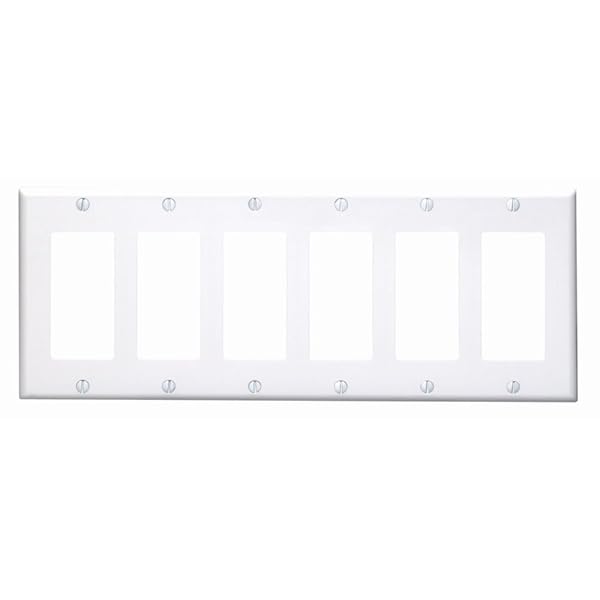 Leviton 80436-W 6-Gang Decora Wallplate - Standard Size GFCI Device Mount, White Thermoset Finish - Image 2