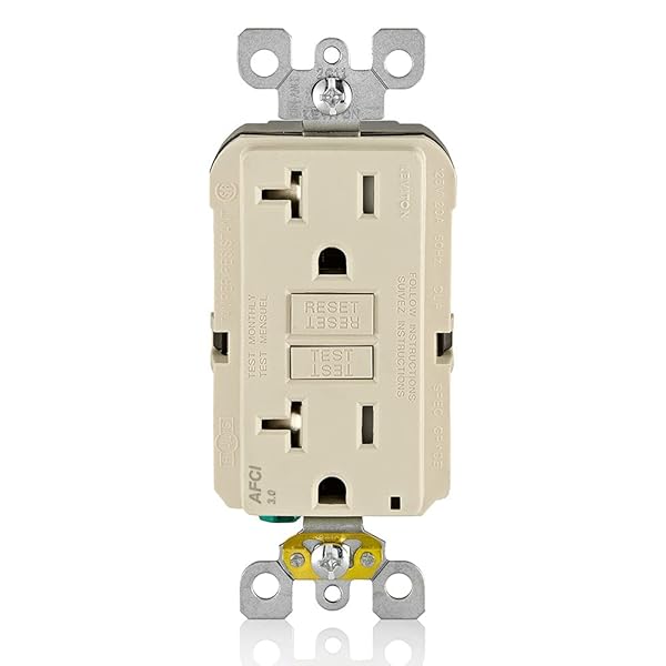 Leviton AFCI Outlet 20 Amp - Self-Test, Tamper-Resistant, LED Indicator, Fire Protection - AFTR2-T Light Almond