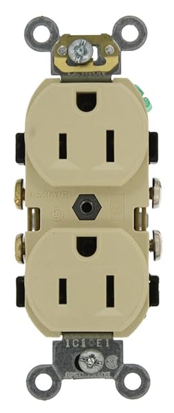Leviton CR15-I 15A Duplex Receptacle - Commercial Grade, Self-Grounding, Ivory, Side Wired