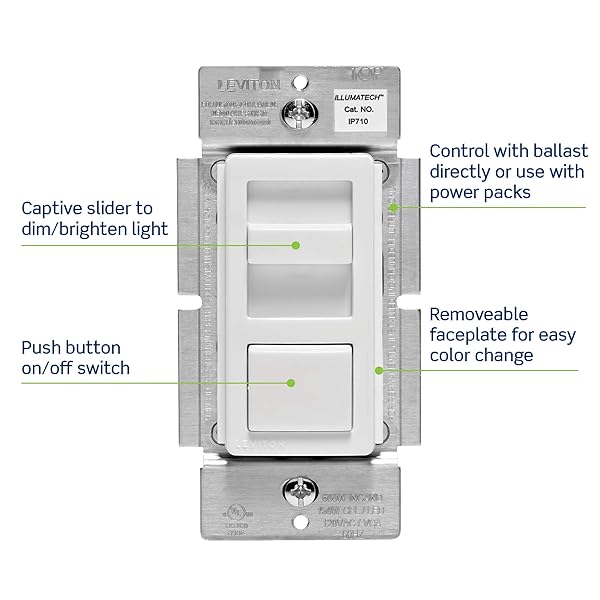 Leviton IP710-LFZ IllumaTech Slide Dimmer for LED 0-10V Power Supplies - 1200VA, 10A, 120/277VAC, Color Change Kits Included - Image 3