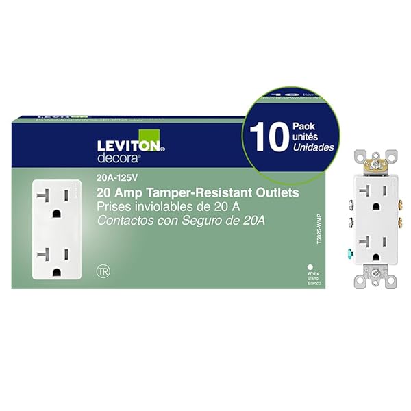 Leviton Leviton M02-T5825-WMP 20A 125V White Decora Tamper Resistant Outlets - 10 Count Pack
