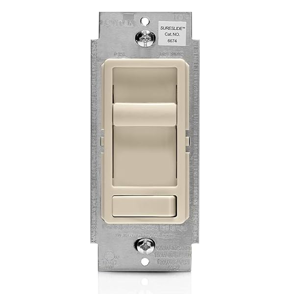 Leviton Leviton SureSlide Dimmer Switch 6674-P0T for LED, Halogen & Incandescent Bulbs - Light Almond Finish
