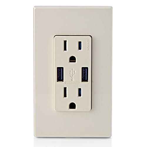 Leviton T5632-T Type-A USB In-Wall Charger & 15A Outlet - Light Almond for Smartphones - Image 4