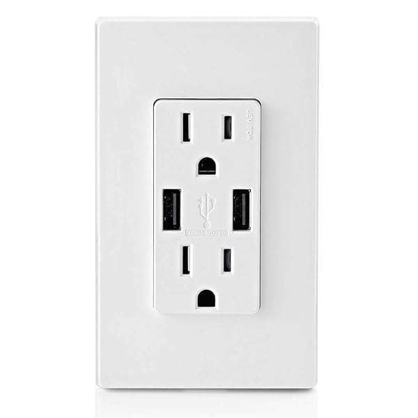 Leviton T5632-W 15A USB Charger Duplex Receptacle - Tamper Resistant, White - Image 5
