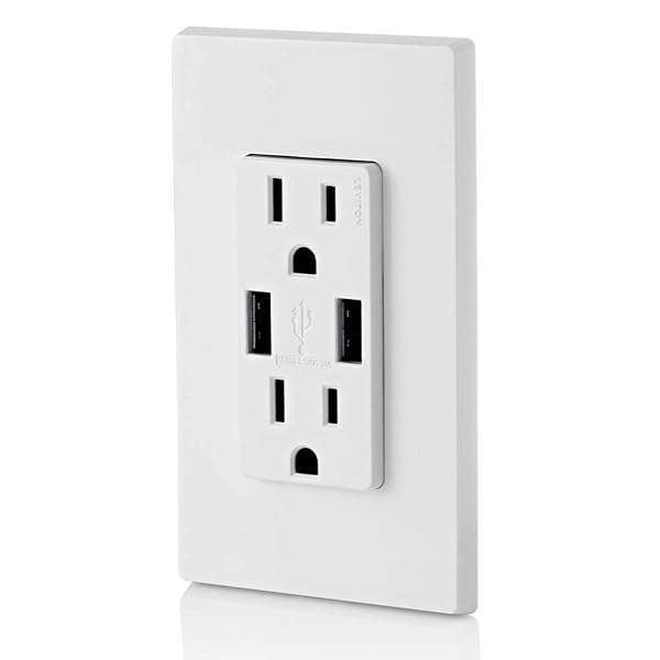 Leviton T5632-W 15A USB Charger Duplex Receptacle - Tamper Resistant, White - Image 6
