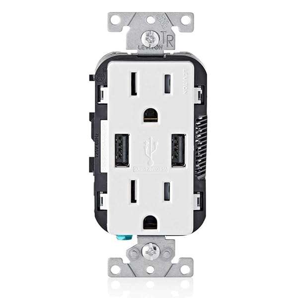 Leviton T5632-W 15A USB Charger Duplex Receptacle - Tamper Resistant, White - Image 3