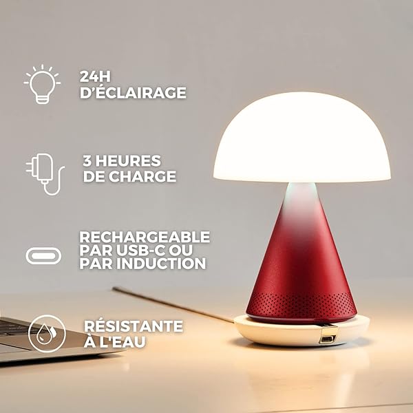 Lexon Mina L Audio 2 in 1 Mushroom Table Lamp and Bluetooth Speaker with 9 LED Color Mood Light for Bedroom and Living Room Dark Blue - Image 5