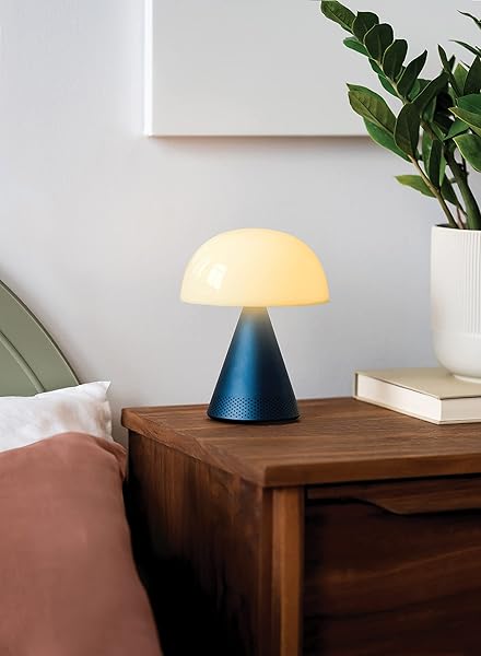 Lexon Mina L Audio 2 in 1 Mushroom Table Lamp and Bluetooth Speaker with 9 LED Color Mood Light for Bedroom and Living Room Dark Blue - Image 8