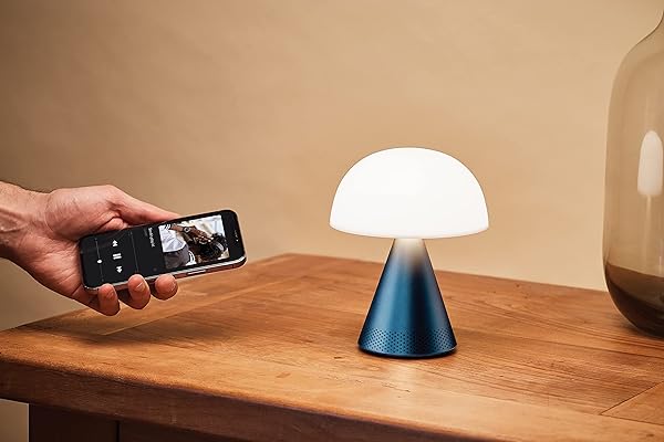 Lexon Mina L Audio 2 in 1 Mushroom Table Lamp and Bluetooth Speaker with 9 LED Color Mood Light for Bedroom and Living Room Dark Blue - Image 9