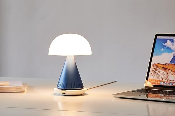 Lexon Mina L Audio 2 in 1 Mushroom Table Lamp and Bluetooth Speaker with 9 LED Color Mood Light for Bedroom and Living Room Dark Blue - Image 10
