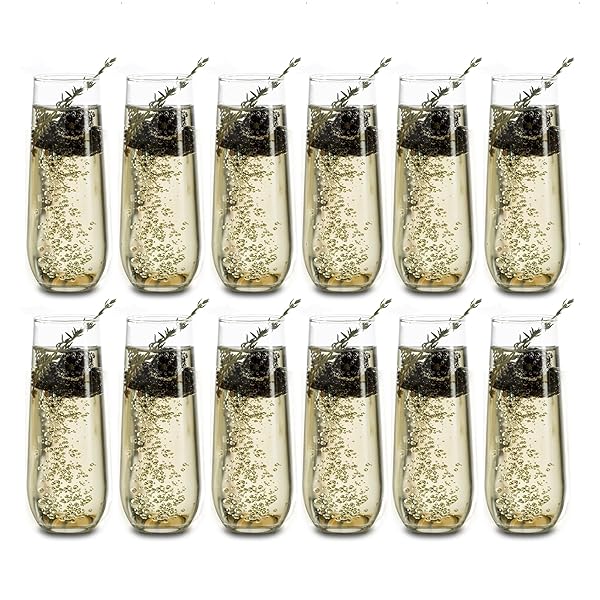 Libbey 228 Stemless Champagne Flutes - 12 Elegant 8.5 Oz Clear Glasses for Celebrations