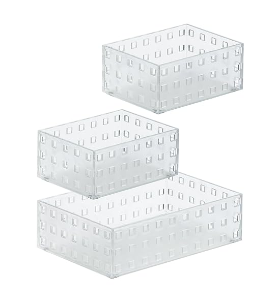 Like-it Bricks Set 90012 Stackable Storage Bins for Kitchen Office Makeup Bedroom 2 Small 1 Medium Tr White