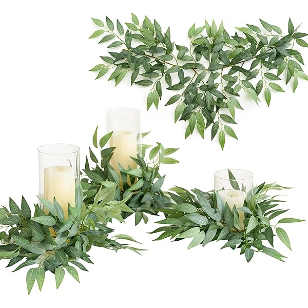 Ling's Moment Artificial Cinnamon Leaf Greenery Garland - 6 Pack, Candle Vines, Splicable 2.3ft Stems for Table Centerpieces, Lantern Rings, Backdrop