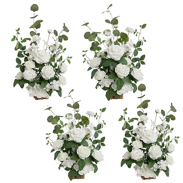 Ling's moment 17.5" Tall Standing Artificial Flowers Arrangements 4 pcs Wedding Aisle Runner Chair Decorations White Sage Centerpieces for Ceremony