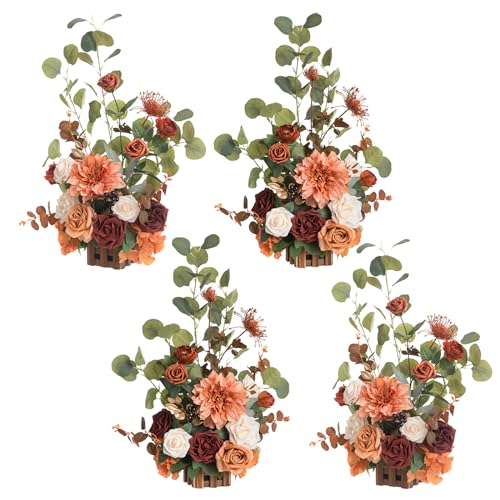 Ling's moment 17.5" Tall Standing Artificial Flowers Arrangements 4pcs Fall Wedding Aisle Runner Chair Decorations Sunset Terracotta Centerpieces