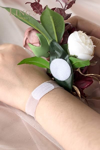 Ling's Moment 2pcs Burgundy Prom Wrist Corsage Artificial Flowers for Homecoming Wedding Anniversary Decor - Image 4