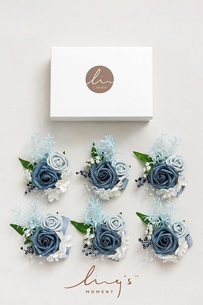 Ling's Moment 6pcs Wedding Wrist Corsage Artificial Flowers Dusty Blue Light Blue for Girls and Mothers Homecoming Prom Decor - Image 6