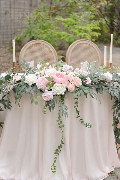 Ling's Moment 9FT Flower Garland for Wedding Arch Decorations Eucalyptus Rose Artificial Floral Decor for Sweetheart Table Ceremony Reception - Image 5