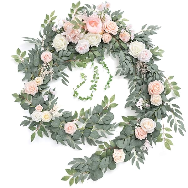 Ling's Moment 9FT Flower Garland for Wedding Arch Decorations Eucalyptus Rose Artificial Floral Decor for Sweetheart Table Ceremony Reception