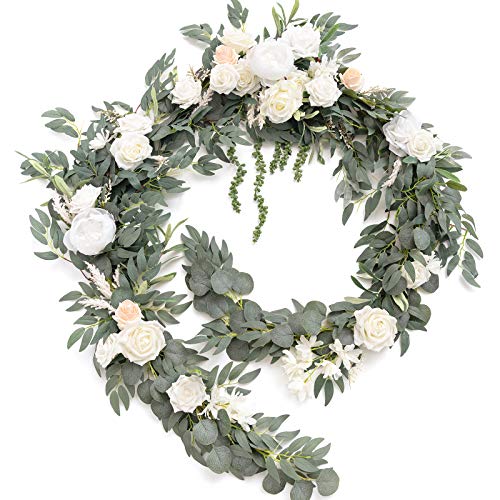 Ling's Moment 9FT Spring Flower Garland for Wedding Arch and Reception Decor with Eucalyptus and Rose Artificial Flowers in White and Sage - Image 2