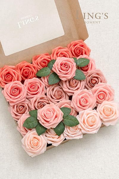 Ling's Moment 25Pcs Coral Roses Realistic Foam Flowers for Wedding Bouquets Centerpieces Outdoor Party Decor Room Table Garden Decorations - Image 3
