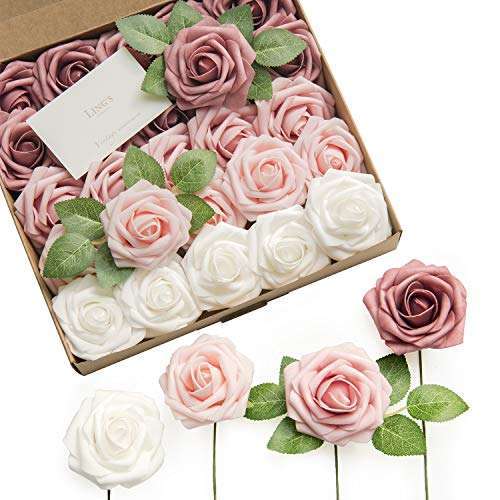 25Pcs Dusty Rose Artificial Foam Roses for Wedding Bouquets & Home Decor | Realistic DIY Floral Decor