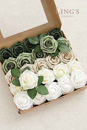 Ling's moment Artificial Flowers, 25Pcs 3" Roses in Sage Shades, Realistic DIY Foam Floral Decor for Wedding Bouquets Centerpieces, Outdoor Party - Image 6