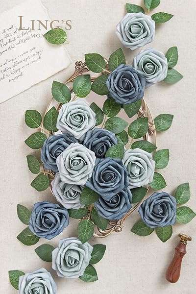 25Pcs Dusty Blue & Navy Artificial Roses - Real Touch Foam Flowers for Wedding Bouquets, Centerpieces & Home Decor - Image 4