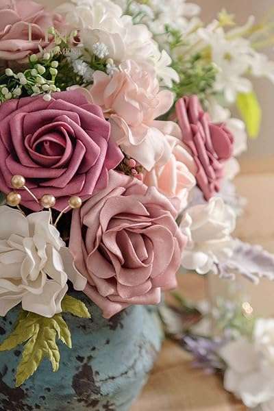 25Pcs Mauve Roses by Ling's Moment: Real Touch DIY Foam Flowers for Weddings, Centerpieces & Home Decor - Image 7