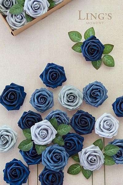 50Pcs Dusty Blue Artificial Roses by Ling's Moment | Realistic Foam Flowers for Weddings, Parties & Home Decor - Image 4