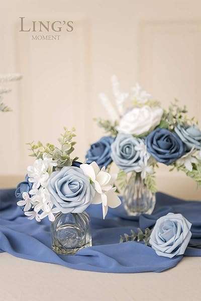 50Pcs Dusty Blue Artificial Roses by Ling's Moment | Realistic Foam Flowers for Weddings, Parties & Home Decor - Image 6