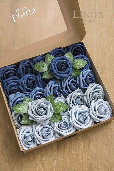 50Pcs Dusty Blue Artificial Roses by Ling's Moment | Realistic Foam Flowers for Weddings, Parties & Home Decor - Image 8