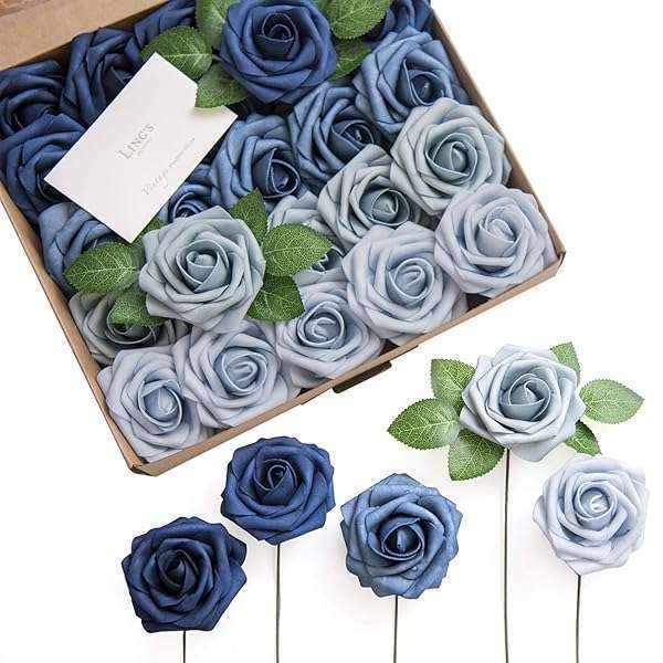 50Pcs Dusty Blue Artificial Roses by Ling's Moment | Realistic Foam Flowers for Weddings, Parties & Home Decor - Image 3