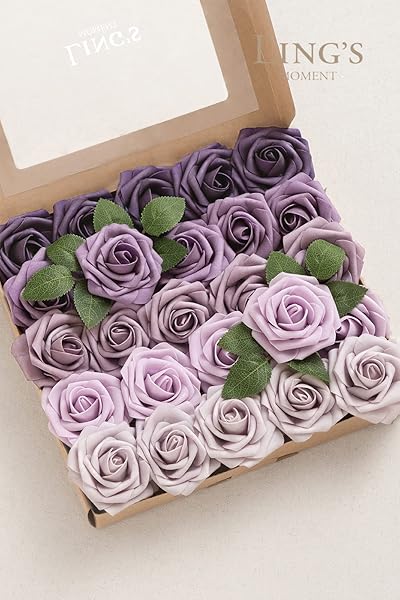 Ling's Moment 50Pcs Purple Roses Realistic Foam Flowers for Wedding Bouquets Centerpieces Outdoor Party Decor Room Table Garden Decorations - Image 6