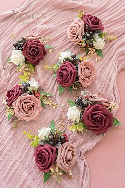 Ling's Moment 50Pcs Burgundy Roses Artificial Flowers Real Touch Foam for Wedding Bouquets Centerpieces and Home Decor - Image 5