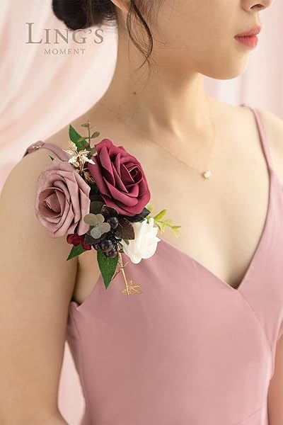 Ling's Moment 50Pcs Burgundy Roses Artificial Flowers Real Touch Foam for Wedding Bouquets Centerpieces and Home Decor - Image 6